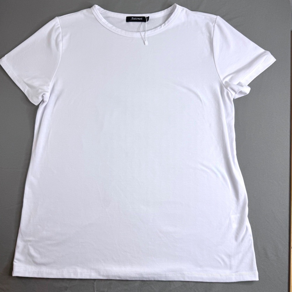 Automet Womens White Crew Neck Short Sleeve T-Shirt XL AM1012_02 Solid Basic Tee